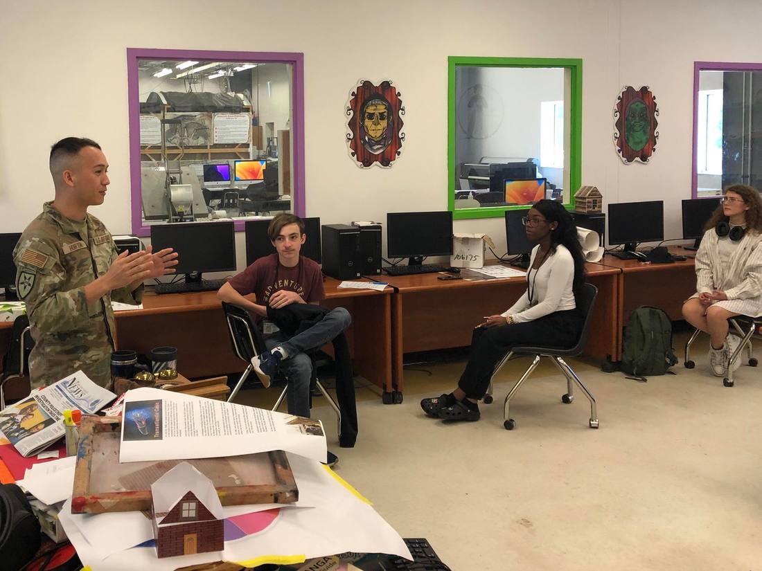 Christian Horton speaking to students at Golden Isles Career Academy
